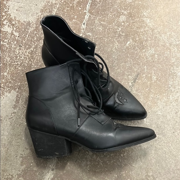 Yru aura whimsigoth whimsical witchy goth celestial lunar Black Ankle Booties - Picture 2 of 8